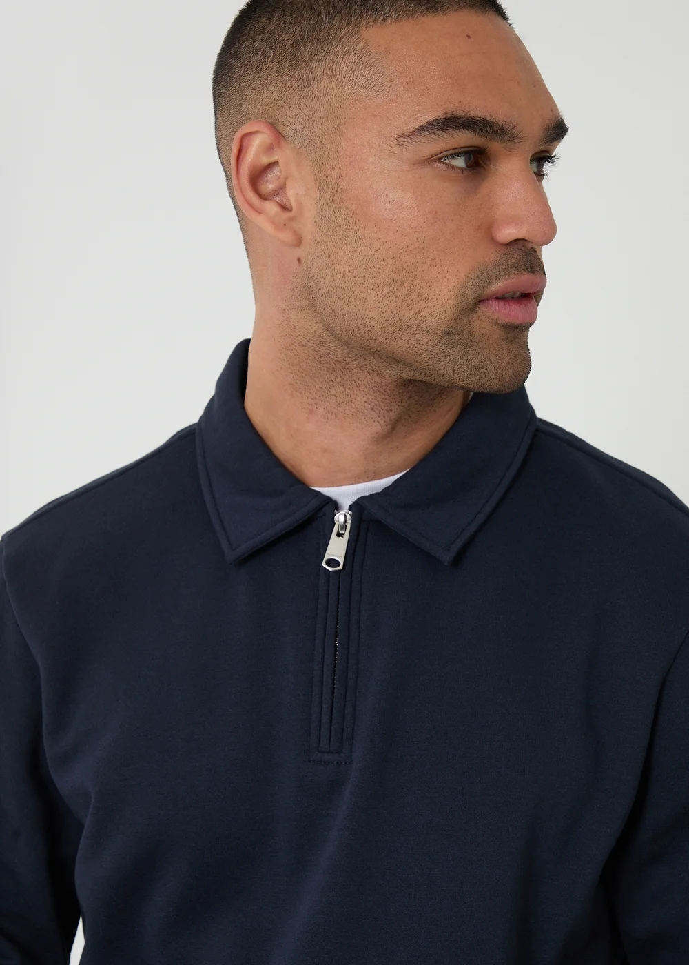 Threadbare Navy Quarter Zip Long Sleeve Polo Sweatshirt - L Image 4