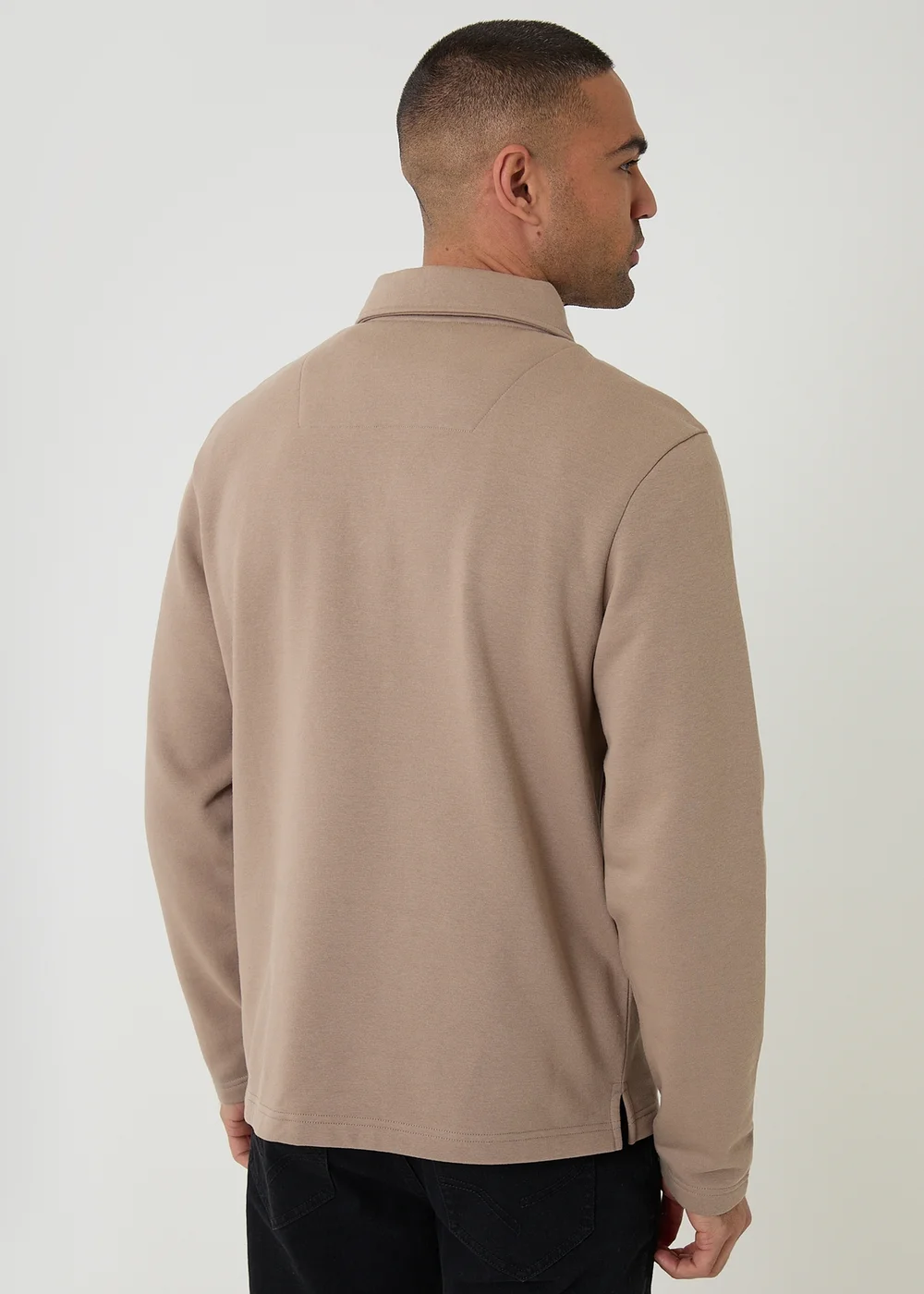 Threadbare Taupe Quarter Zip Long Sleeve Polo Sweatshirt - 2XL Image 2