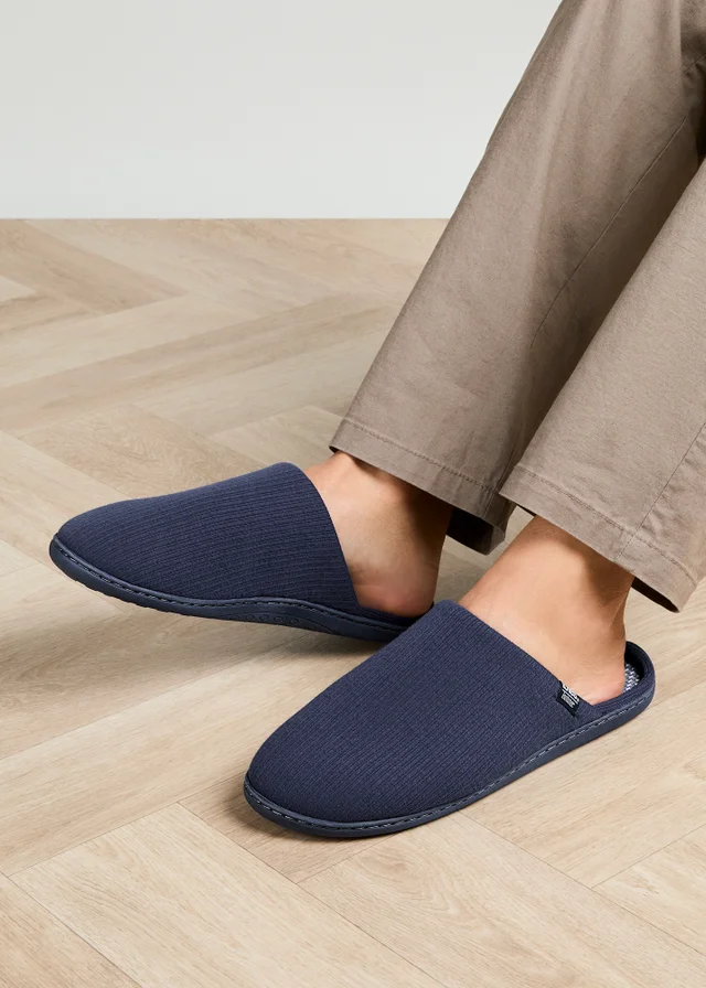 Totes Isotoner Navy Ribbed Mule Slippers