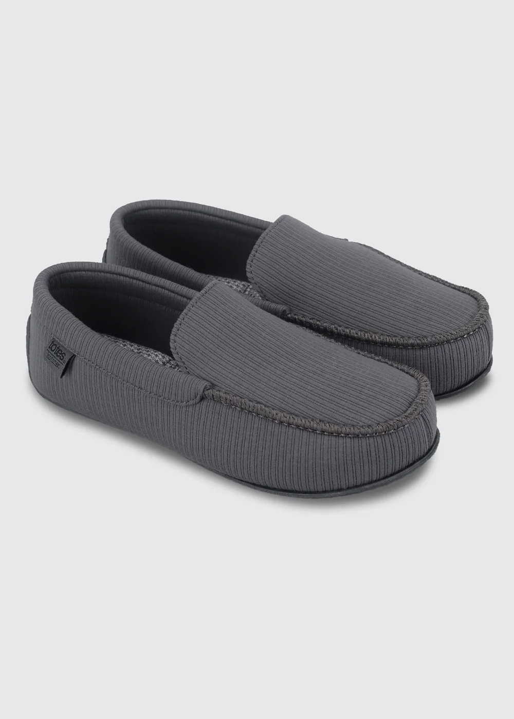 Totes Isotoner Grey Ribbed Moccasin Slippers - 9 Image 2
