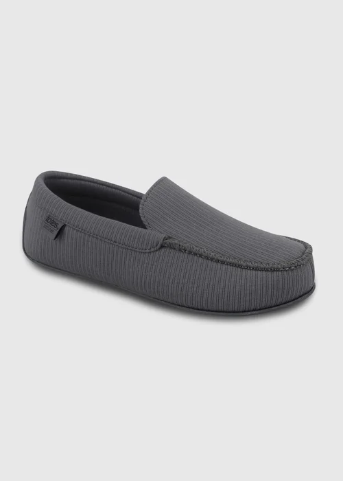 Totes Isotoner Grey Ribbed Moccasin Slippers - 9 Image 3