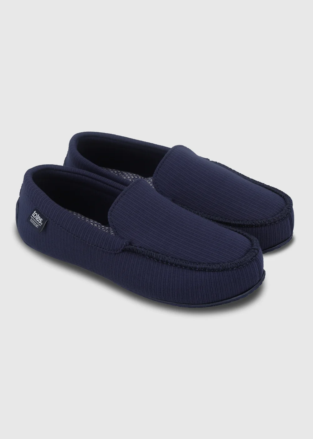 Totes Isotoner Navy Ribbed Moccasin Slippers - 10 Image 2