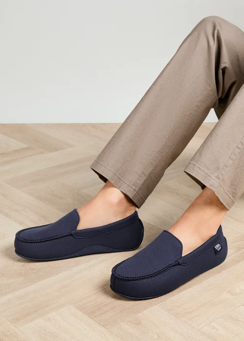 Totes Isotoner Navy Ribbed Moccasin Slippers - 10 Image 1