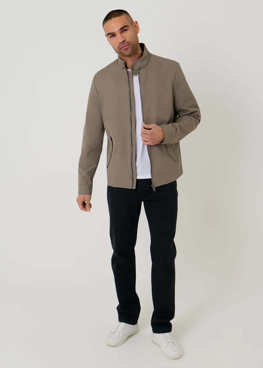 Threadbare Taupe Showerproof Zip Up Harrington Jacket - XL Image 3