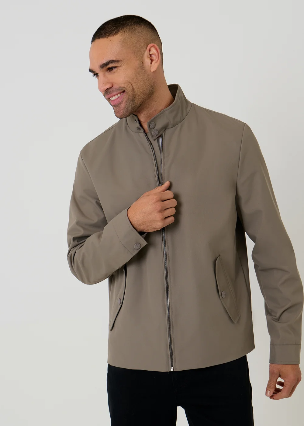 Threadbare Taupe Showerproof Zip Up Harrington Jacket - XL Image 4