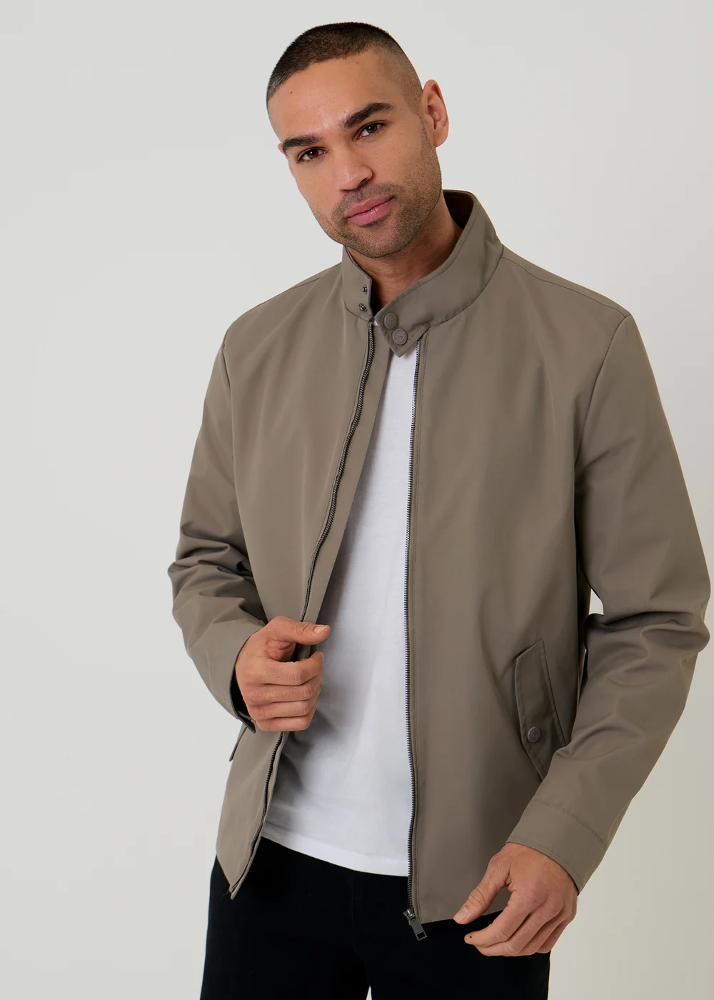 Threadbare Taupe Showerproof Zip Up Harrington Jacket - XL Image 1