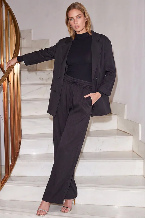 Roman Black Textured Wide Leg Trouser - 16 Image 2