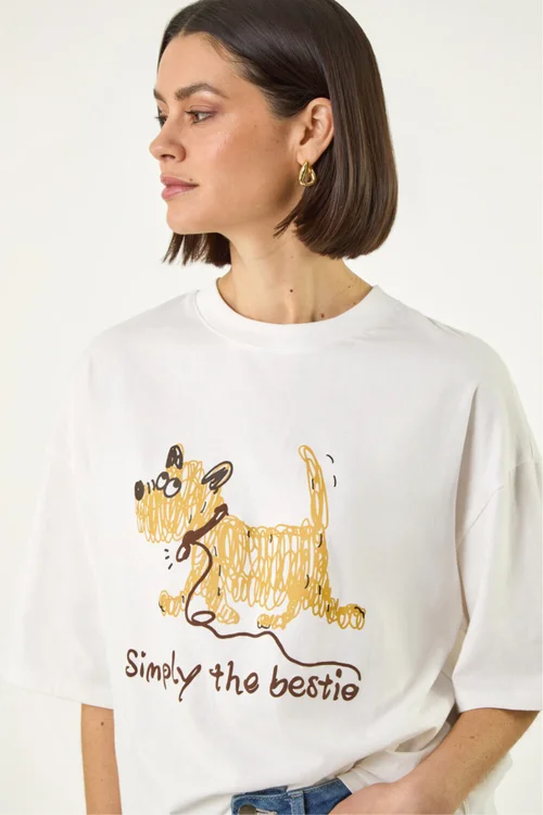 Roman Ivory Cotton Simply The Bestie T-Shirt - 20 Image 1