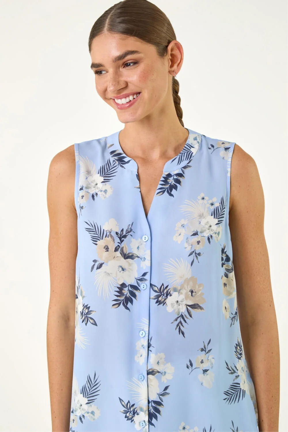 Roman Blue Floral Print Longline Blouse - 18 Image 4