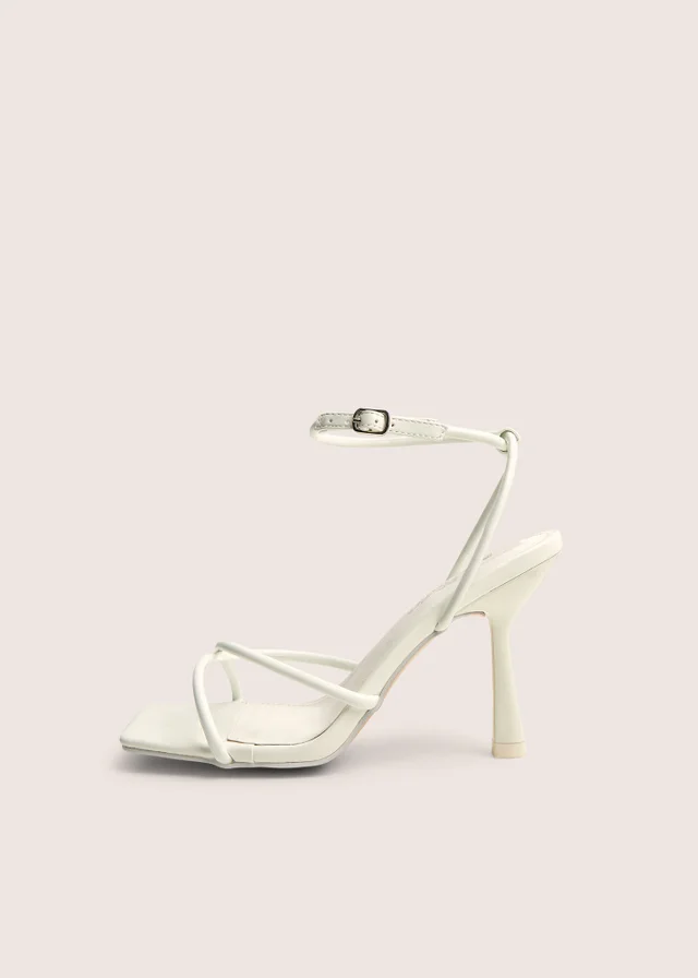 Public Desire Bree White Patent Barely There Square Toe Mid Stiletto Heels