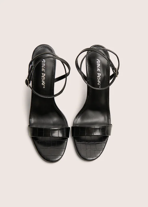 Public Desire Soho Black Croc Barely There Strappy Stiletto Heels - 8 Image 2