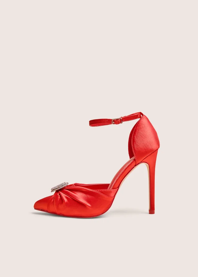 Public Desire Meant To Be Red Satin Diamante Heart Court Stiletto Heel