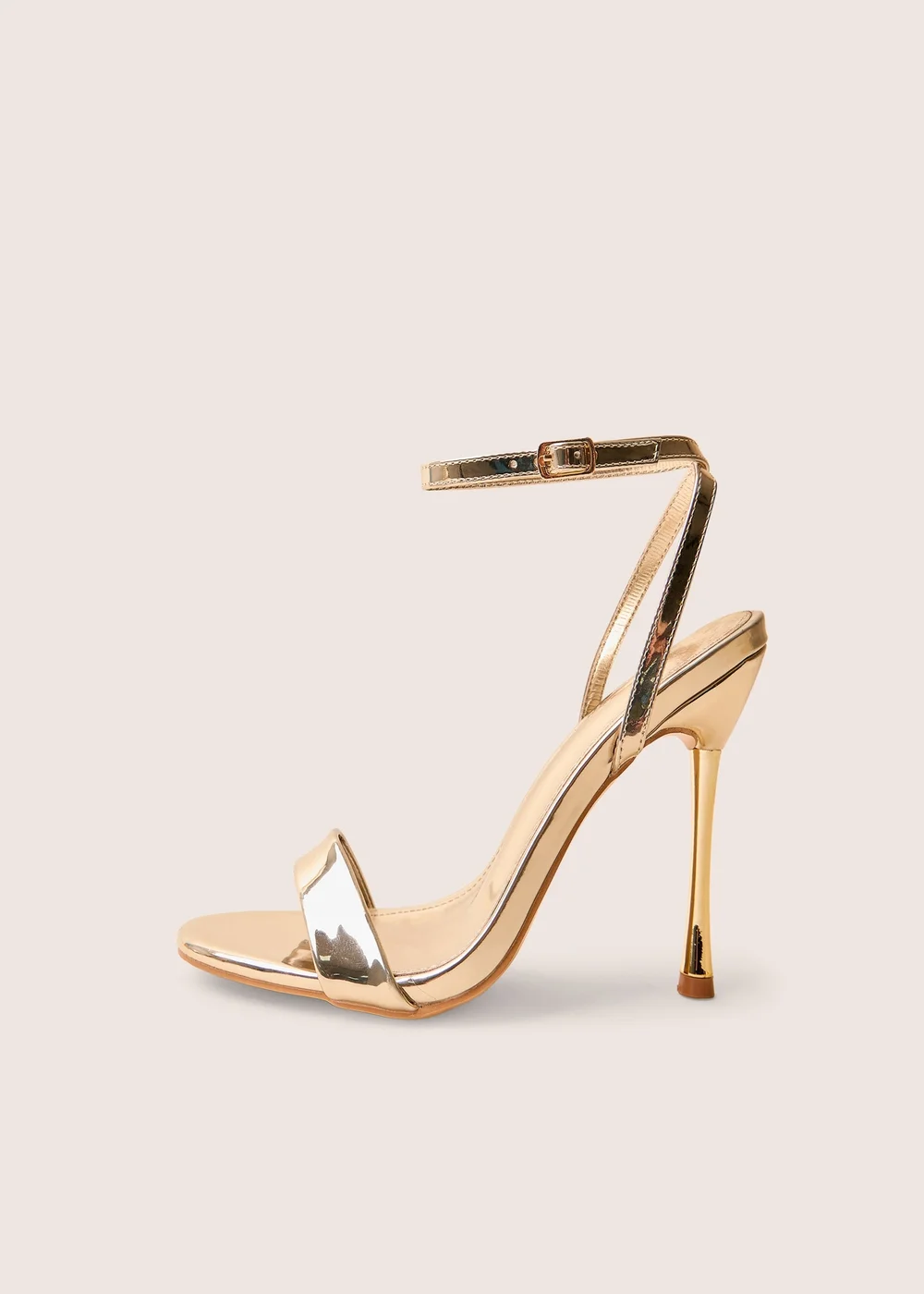 Public Desire Soho Gold Metallic Barely There Strappy Stiletto Heels - Size 5 Image 1