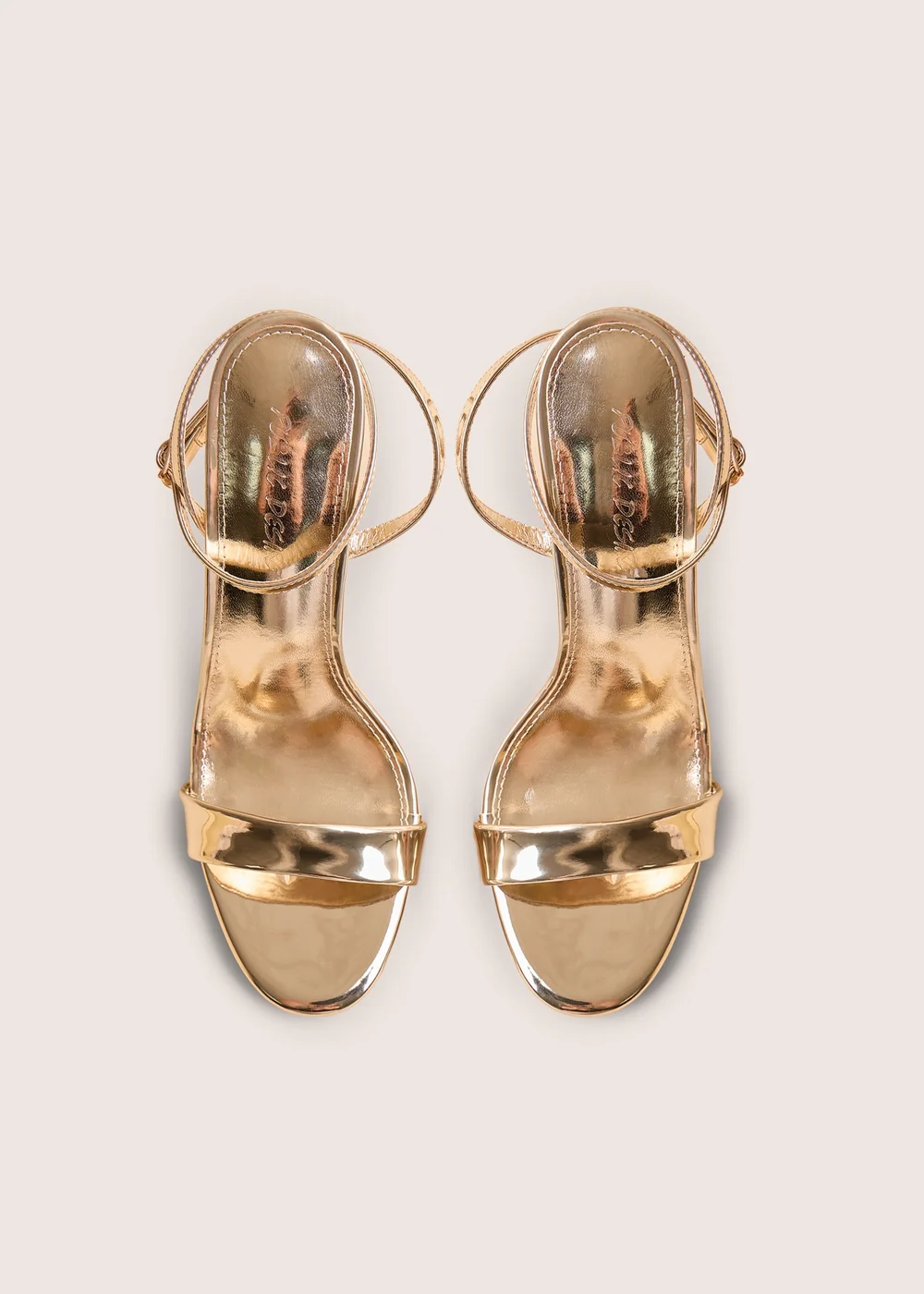 Public Desire Soho Gold Metallic Barely There Strappy Stiletto Heels - Size 5 Image 2
