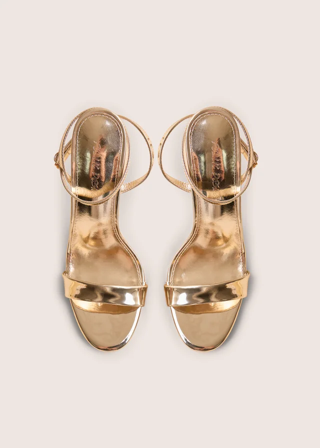 Public Desire Soho Gold Metallic Barely There Strappy Stiletto Heels