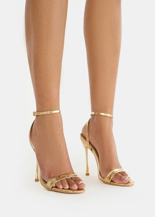 Public Desire Soho Gold Metallic Barely There Strappy Stiletto Heels - Size 5 Image 5