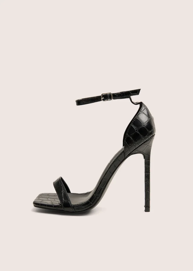 Public Desire Chaos Black Square Toe Strappy Barely There Stiletto Heels