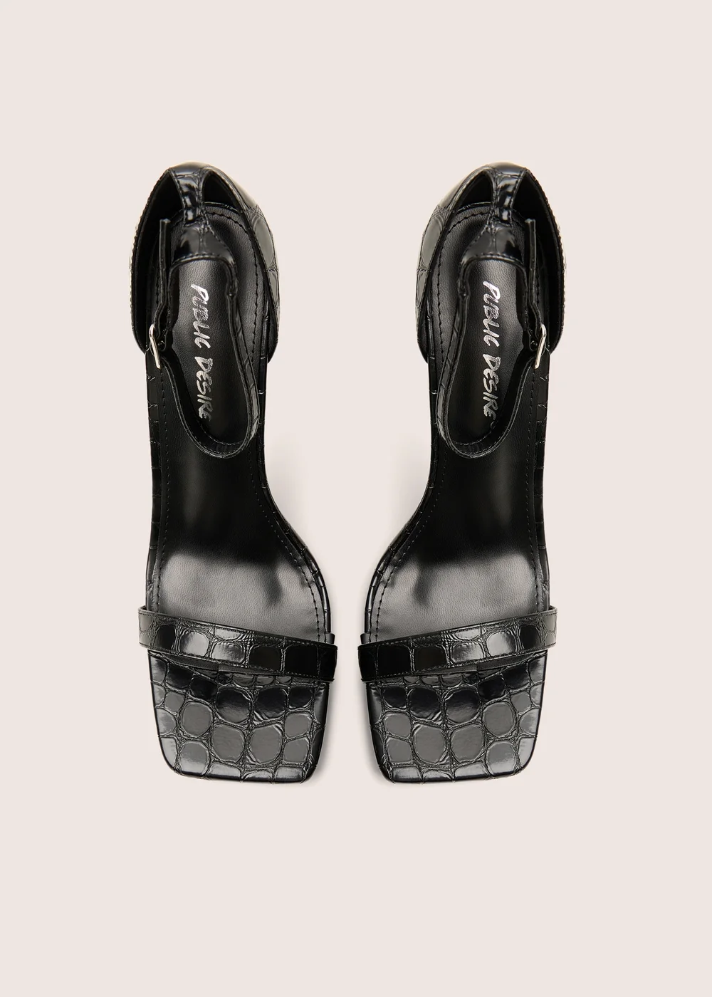 Public Desire Chaos Black Square Toe Strappy Barely There Stiletto Heels - Size 5 Image 4