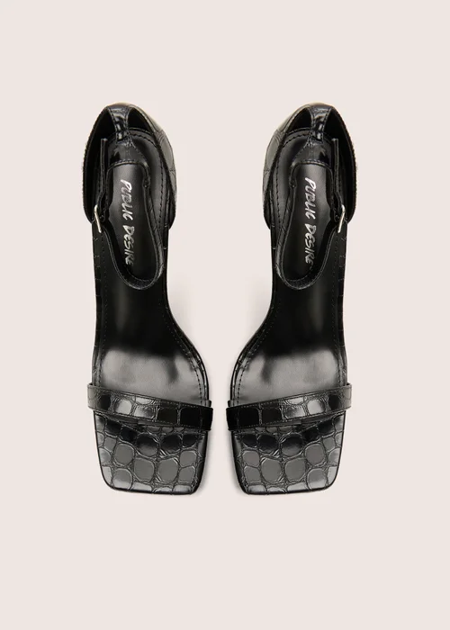 Public Desire Chaos Black Square Toe Strappy Barely There Stiletto Heels - Size 5 Image 4