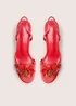 Public Desire Red Hot Red Pu 3d Flower Sling Back Mid Heels - Size 7 Image 2
