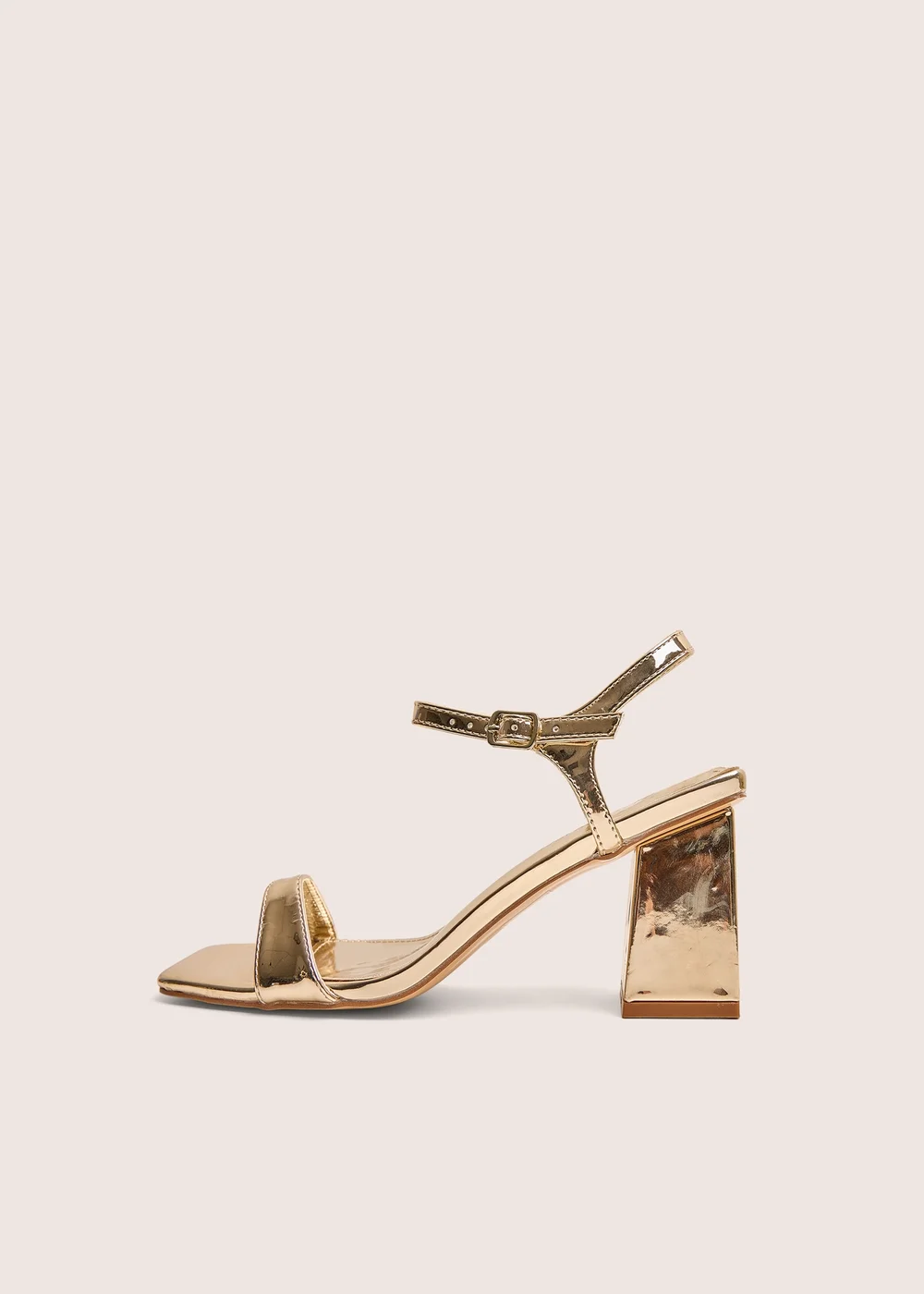 Public Desire Maryse Gold Mirror Pu Barely There Mid Block Heels - 7 Image 1