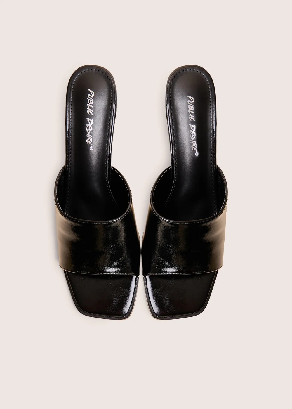 Public Desire Romi Black Patent Mule Square Toe Flared Block Mid Heels - 4 Image 2