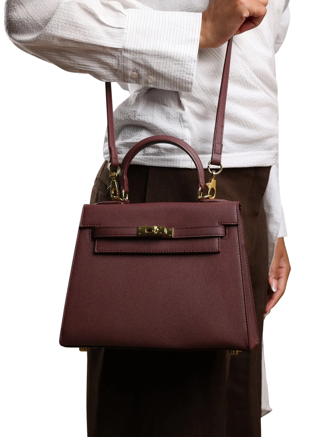 Where's That From Lluvia Top Handle Satchel Mini Tote Bag With Turn-Lock Closure In Maroon - One Size Image 6