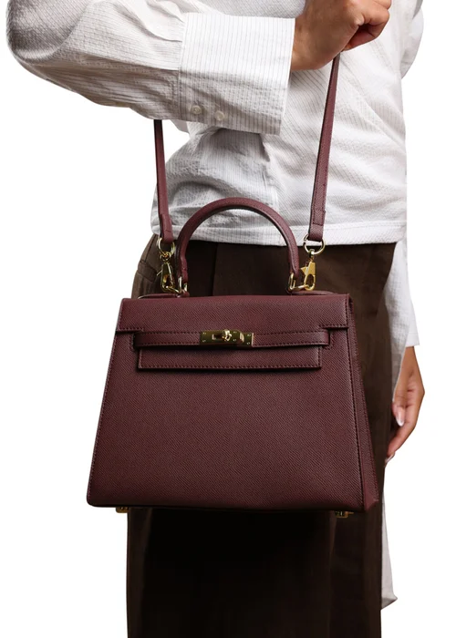 Where's That From Lluvia Top Handle Satchel Mini Tote Bag With Turn-Lock Closure In Maroon - One Size Image 6