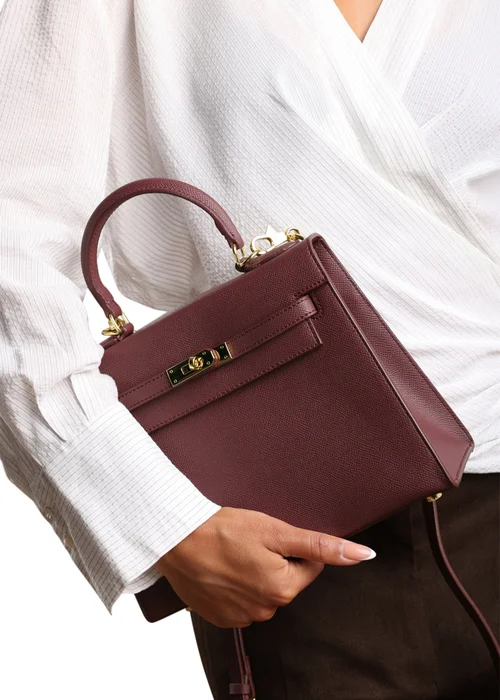 Where's That From Lluvia Top Handle Satchel Mini Tote Bag With Turn-Lock Closure In Maroon - One Size Image 2