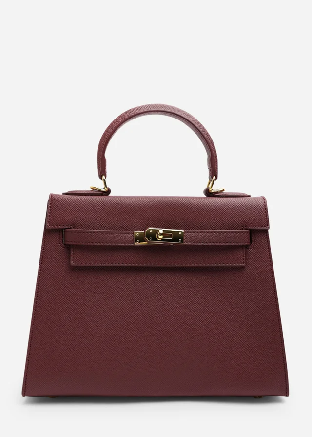 Where's That From Lluvia Top Handle Satchel Mini Tote Bag With Turn-Lock Closure In Maroon