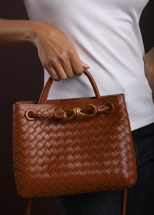 Where's That From Luna Woven Leather Tote Bag With Gold Detail In Tan Faux Leather - One Size Image 1