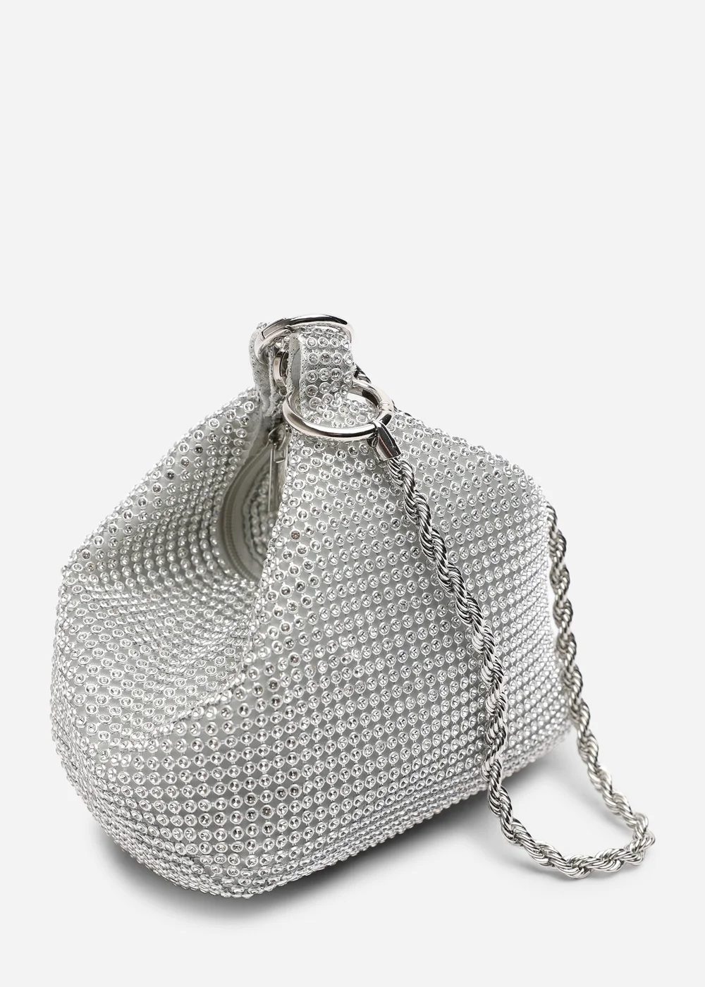 Where's That From Lore Silver Diamante Pouch Bag With Chain Detail Handle - One Size Image 3