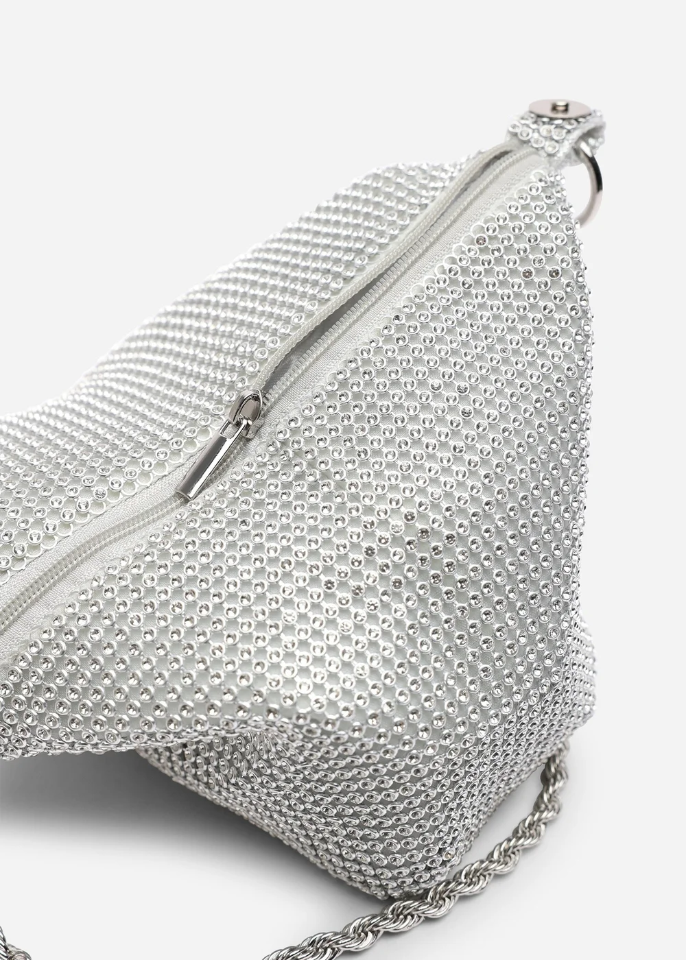 Where's That From Lore Silver Diamante Pouch Bag With Chain Detail Handle - One Size Image 5