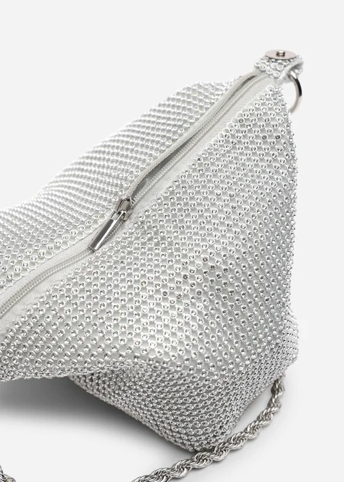 Where's That From Lore Silver Diamante Pouch Bag With Chain Detail Handle - One Size Image 5