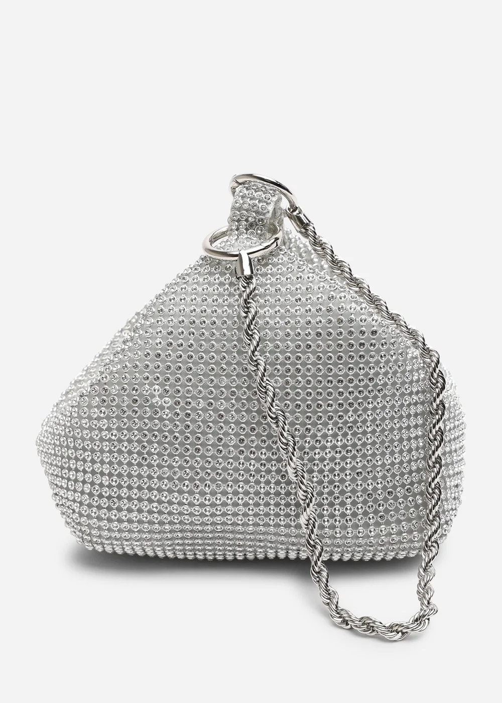 Where's That From Lore Silver Diamante Pouch Bag With Chain Detail Handle - One Size Image 1