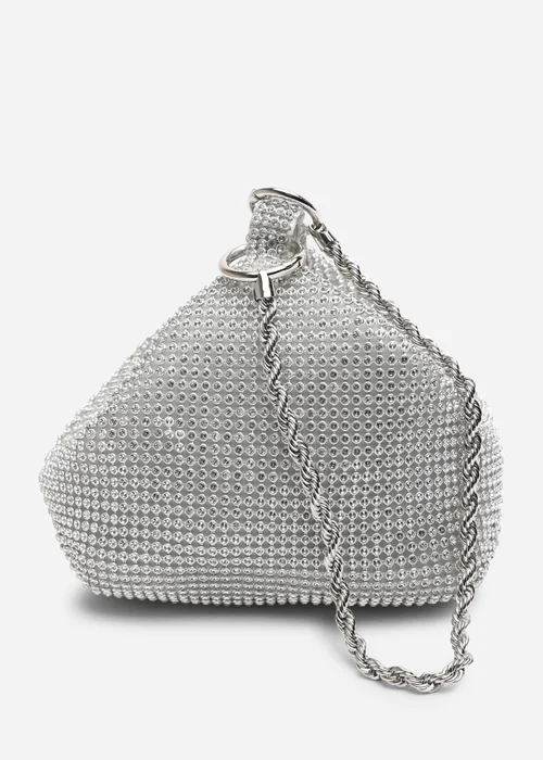 Where's That From Lore Silver Diamante Pouch Bag With Chain Detail Handle - One Size Image 1