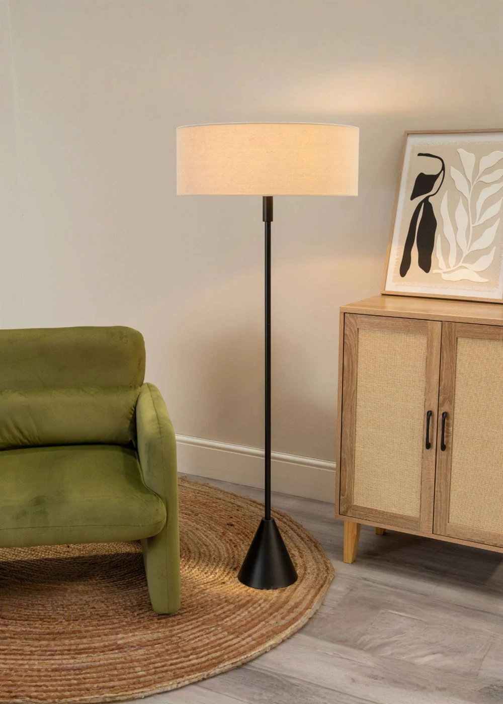 ValueLights Mitch Black Triangle Base Floor Lamp with Squat Shade - One Size Image 2