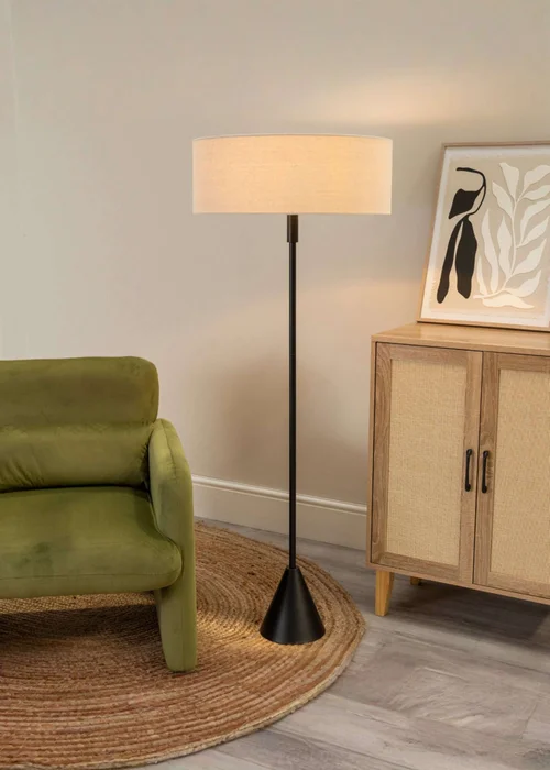 ValueLights Mitch Black Triangle Base Floor Lamp with Squat Shade - One Size Image 2