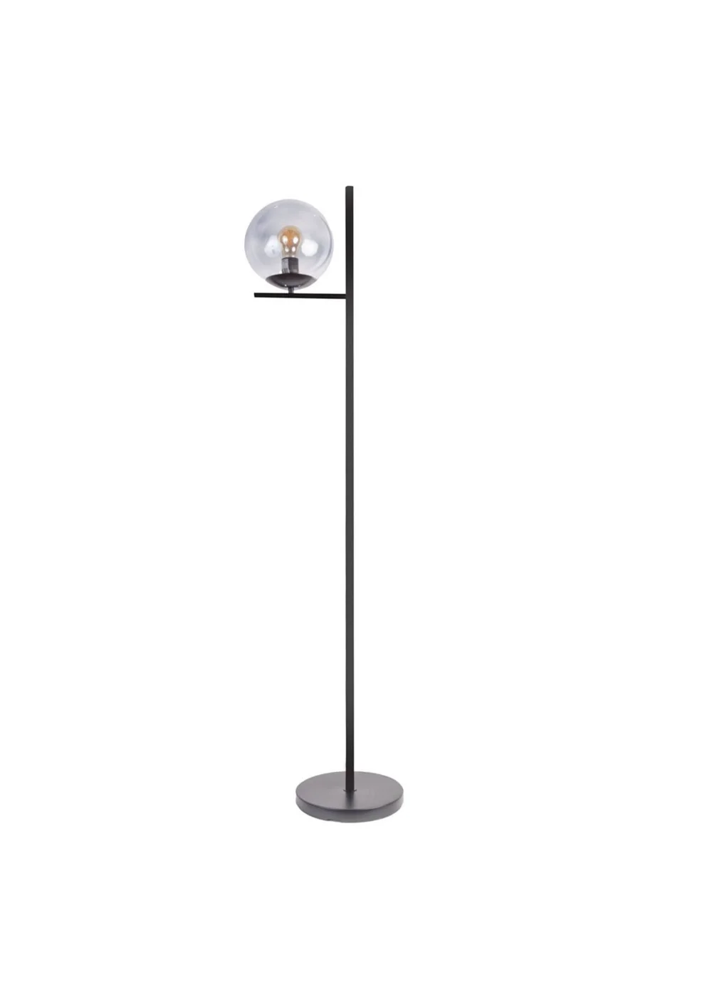 ValueLights Clarke Matt Black Metal Floor Lamp with Glass Globe Shade - One Size Image 2