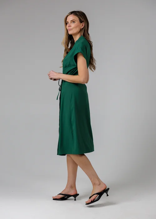 French Connection Green V-Neck Cap Sleeve Crepe Midi Dress - 16 Image 4