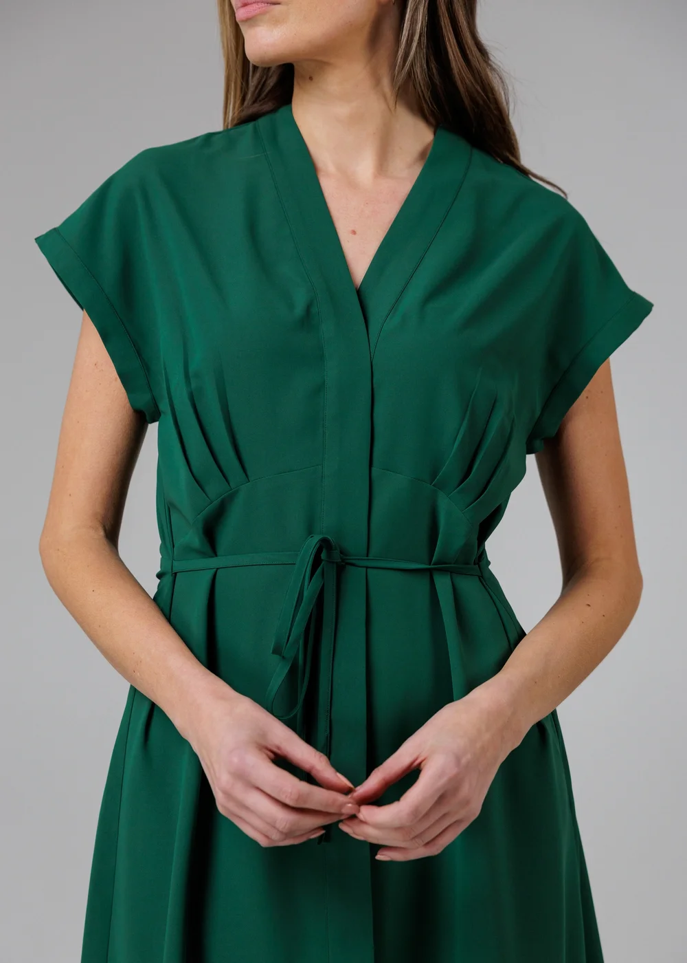French Connection Green V-Neck Cap Sleeve Crepe Midi Dress - 16 Image 3