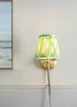 ValueLights Neely Antique Brass Plug In Wall Light with Green Gathered Shade - One Size Image 1
