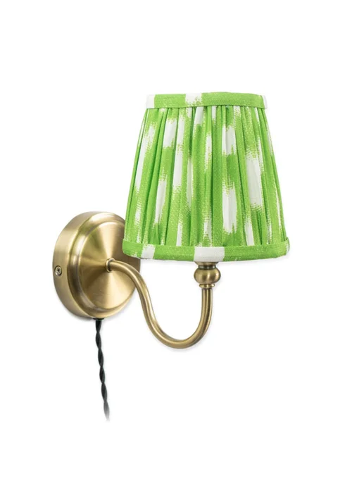 ValueLights Neely Antique Brass Plug In Wall Light with Green Gathered Shade - One Size Image 2