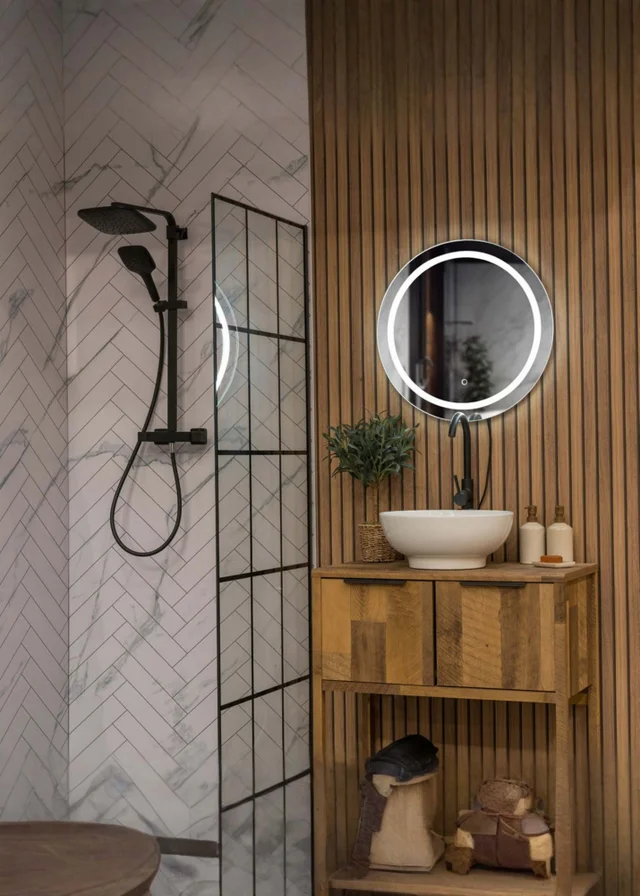ValueLights Round Bathroom Mirror with Touch Control LED Light & Demister Pad