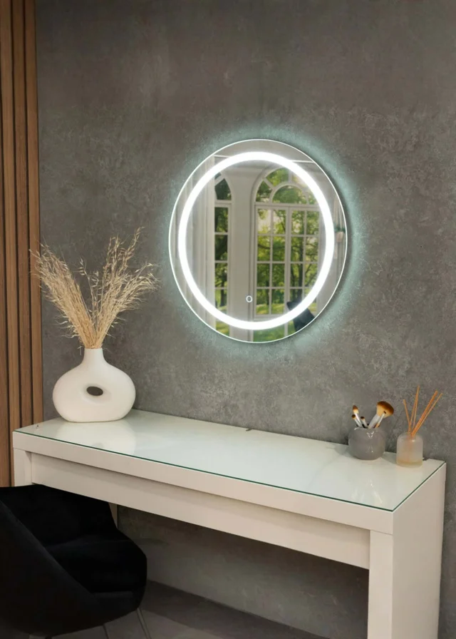 ValueLights Round Bathroom Mirror with Touch Control LED Light & Demister Pad
