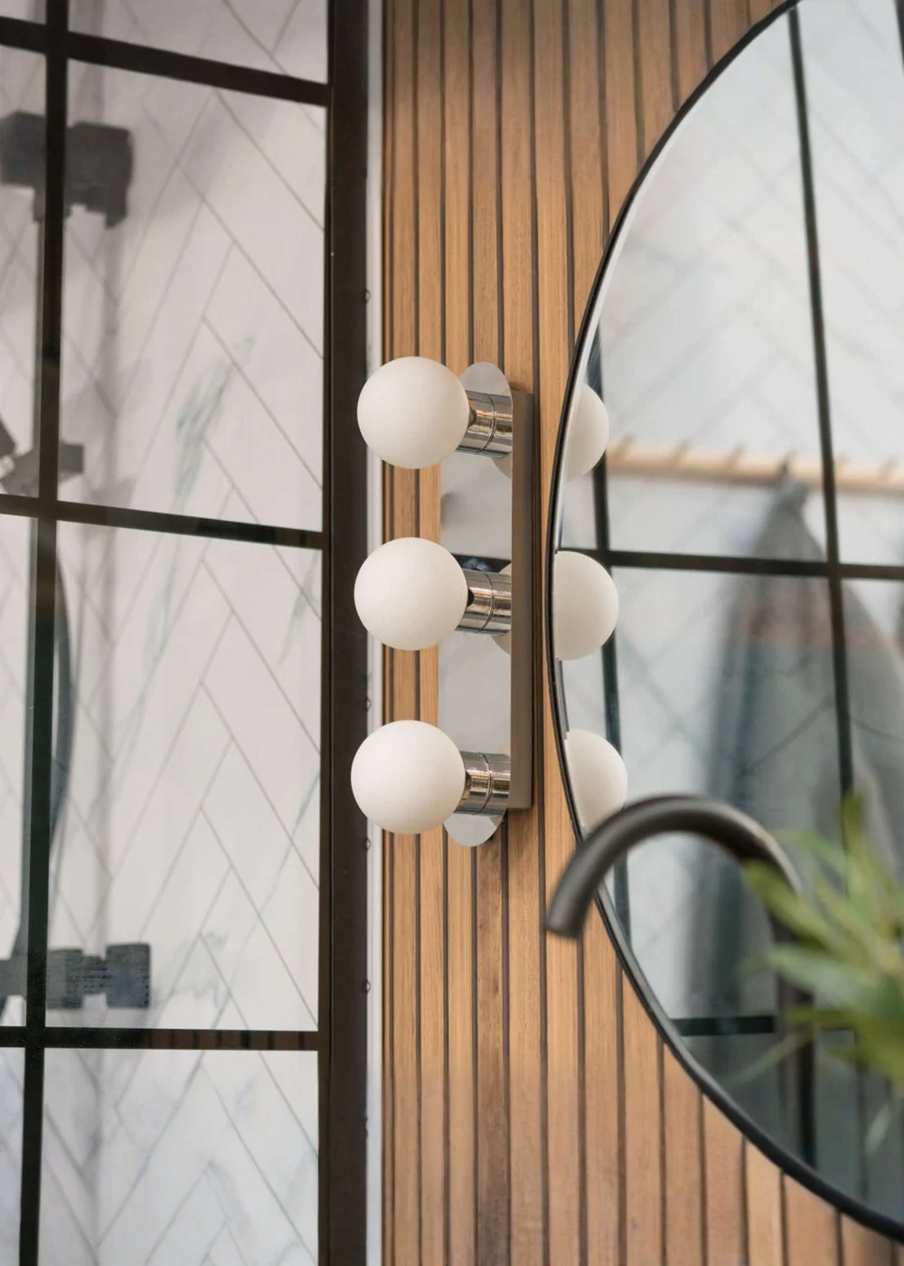 ValueLights Orbital Chrome 3 Way Bathroom Wall Light with Opal Glass Shade - One Size Image 1