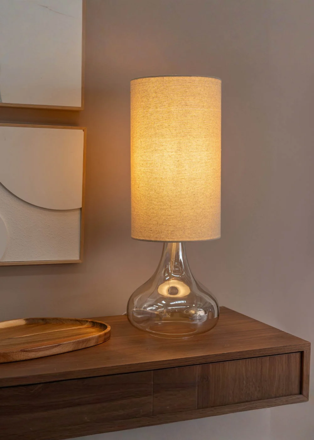 ValueLights Sylvie Amber Squat Base Tall Shade Glass Table Lamp - One Size Image 2