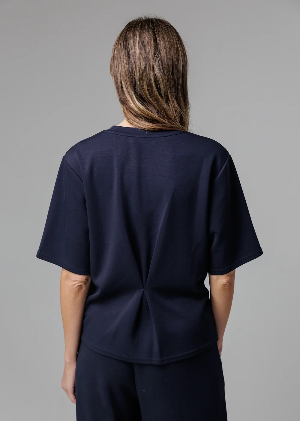 French Connection Navy Luxe Short Sleeve Crew Neck Pinched Top - XL Image 2