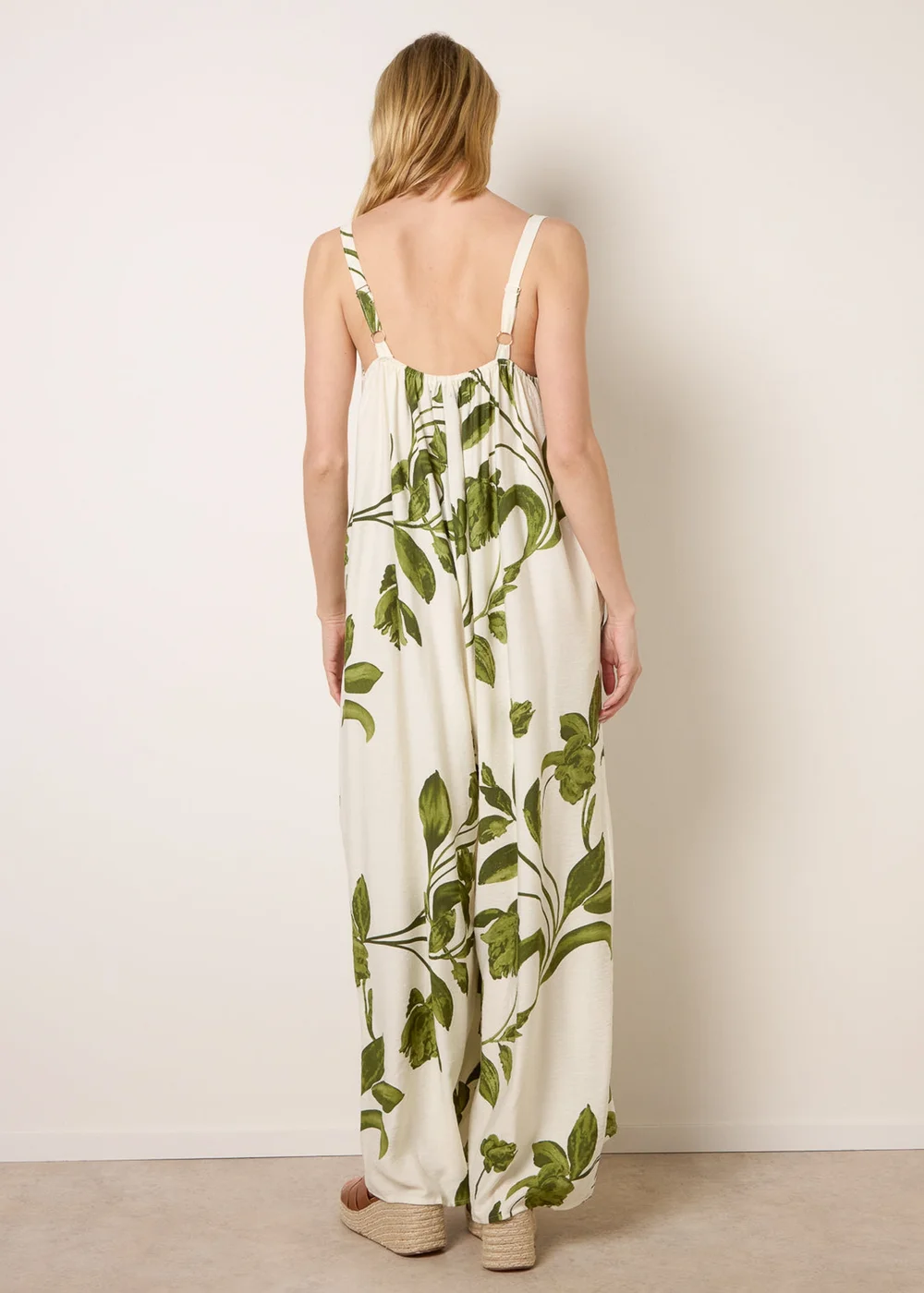 Blue Vanilla Green Floral Print Wide Leg Jumpsuit - M/L Image 4