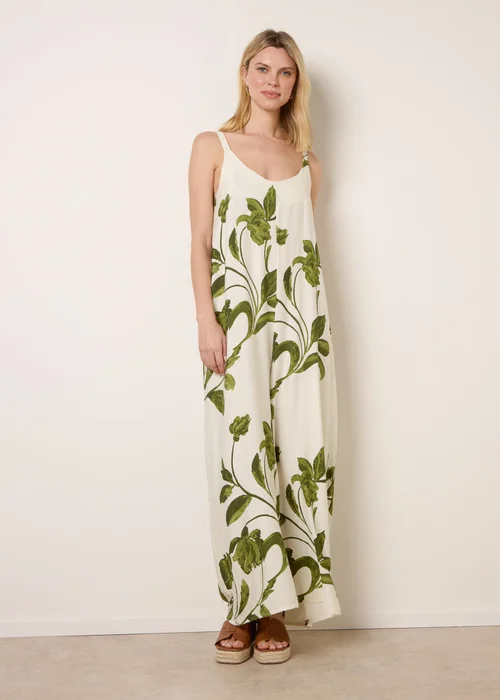 Blue Vanilla Green Floral Print Wide Leg Jumpsuit - M/L Image 3